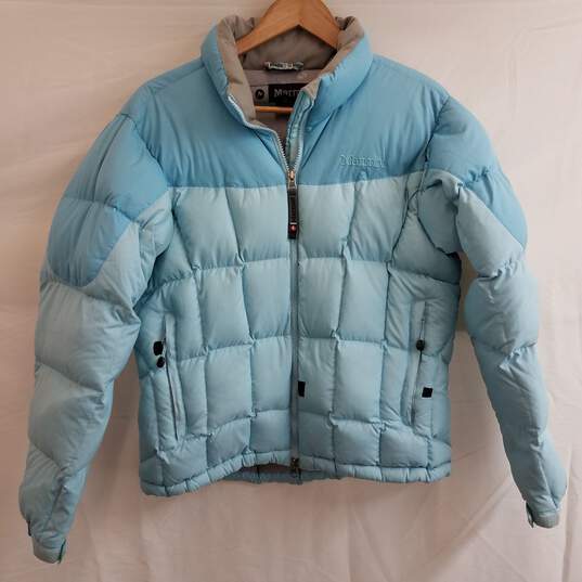Marmot light blue quilted puffer jacket women's M flaws image number 1