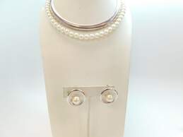 VTG Coro & Sarah Cov Silvertone Faux Pearl & Chain Necklaces & Leaf Earrings