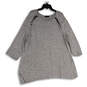 Womens Gray 3/4 Sleeve Lace Up Shoulder Knit Pullover Tunic Top Size 3X image number 1