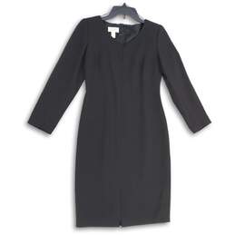 Talbots Womens Black Round Neck Long Sleeve Back Zip Sheath Dress Size 2P