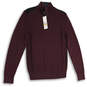NWT Mens Purple Knitted Long Sleeve Mock Neck 1/4 Zip Pullover Sweater Sz S image number 1
