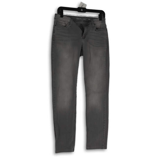 Womens Gray Denim Medium Wash Pockets Stretch Skinny Leg Jeans Size 8X32 image number 1