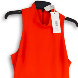 NWT Womens Orange Sleeveless Mock Neck Back Zip Fit & Flare Dress Size 10 alternative image
