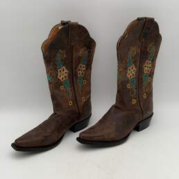 NWT J. B. Dillon Womens Brown Blue Leather Floral Cowboy Western Boots Size 7 alternative image