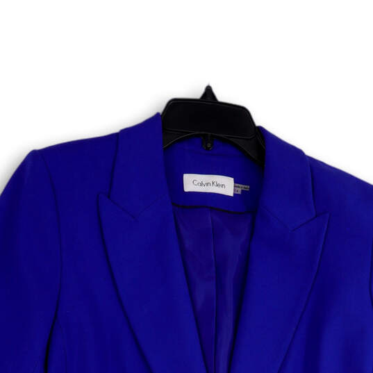 Womens Blue Peak Lapel Long Sleeve Flap Pocket One Button Blazer Size 14 image number 3