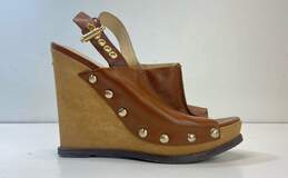 Michael Kors Brown Leather Slingback Studded Wedge Heels Shoes Size 6 M
