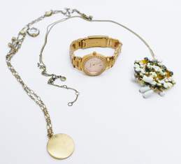 J Crew Icy Designer Gold Tone Necklaces and Women's Fossil Watch 120.9g