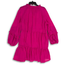 NWT Womens Pink Magenta Long Sleeve Split Neck Tiered Pullover Mini Dress L alternative image