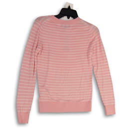 NWT Womens Pink White Striped Long Sleeve Pullover Sweatshirt Size XS alternative image