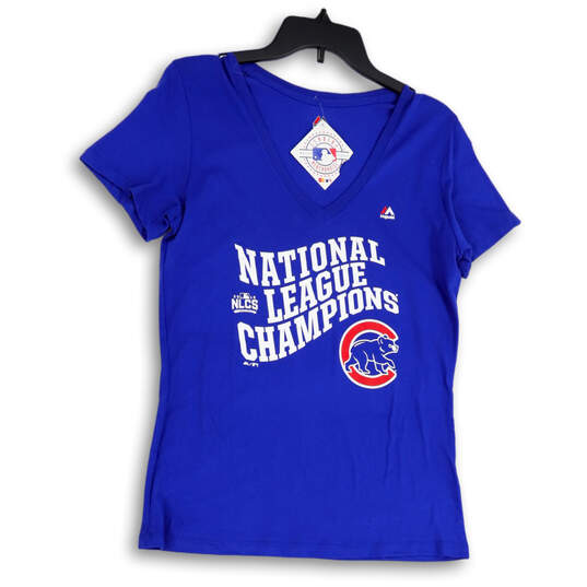 Womens Blue Chicago Cubs Champs V-Neck Pullover T-Shirt Size Large image number 1