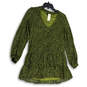 NWT Womens Green Leopard Print Tiered Long Sleeve Pullover Mini Dress Sz S image number 1