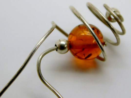 Artisan 925 Wire Wrap Amber Beaded Drop Earrings image number 2