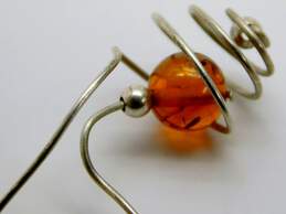 Artisan 925 Wire Wrap Amber Beaded Drop Earrings alternative image