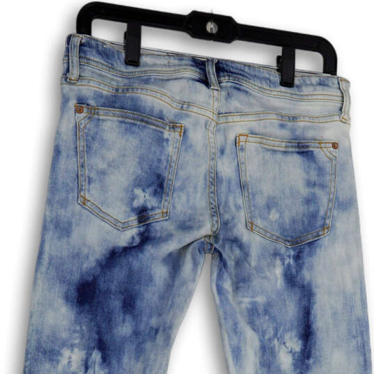 Womens Blue White Tie-Dye Light Wash Pockets Skinny Leg Jeans Sized 28 image number 4