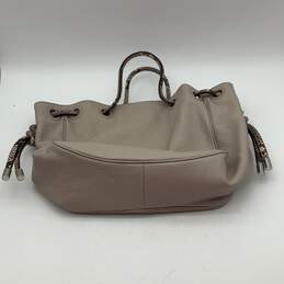 Womens Gray Leather Inner Zipper Pocket Drawstring Bucket Handbag Purse