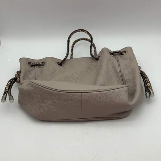 Womens Gray Leather Inner Zipper Pocket Drawstring Bucket Handbag Purse image number 1