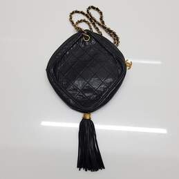 Vintage Chanel Black Quilted Lambskin Diamond Tassel Bag AUTHENTICATED