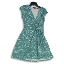 Lands' End Womens Blue Floral V-Neck Twist Front Cap Sleeve A-Line Dress Size S
