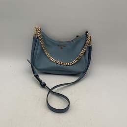 Michael Kors Womens Blue Leather Adjustable Strap Zipper Crossbody Bag Purse