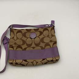 Coach Womens Purple Tan Signature Print Adjustable Strap Crossbody Bag Purse