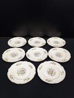 Bundle of 8 Off White w/ Gold Tone Trim & Floral Design Homer Laughlin Plates