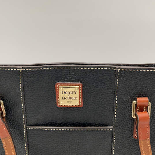 Womens Black Brown Leather Inner Pockets Bottom Studs Zipper Tote Bag image number 6