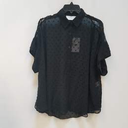 NWT Womens Black Oversize Short Sleeve Collared Casual Blouse Top Size 40