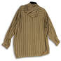 Mens Brown Striped Long Sleeve Pockets Hooded Button-Up Shirt Size Small image number 2