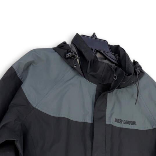 Womens Black Long Sleeve Hooded Pockets Full-Zip Rain Jacket Size XL image number 3