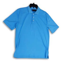Mens Blue Regular Fit Short Sleeve Spread Collar Polo Shirt Size Medium