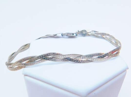 Artisan 925 Lapis Lazuli Carved Flower & Leaves Pendant Necklace Braided Herringbone Chain Bracelet & Wide Band Ring 27.4g image number 3
