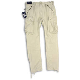 NWT Mens White Pinstripe Slim Fit Straight Leg Cargo Pants Size 34W 32L