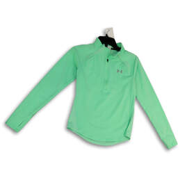 Womens Green Long Sleeve Mock Neck Quarter Zip Activewear Pullover Top XS