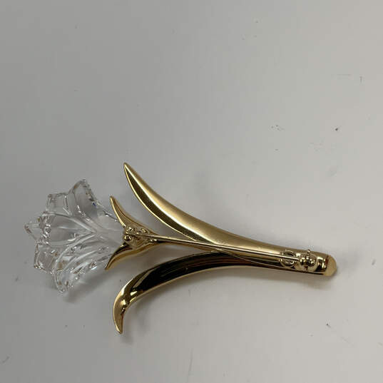 Designer Swarovski Gold-Tone Crystal Clear Lily Tulip Flower Brooch Pin image number 3