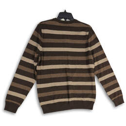 NWT Mens Brown Striped Knitted Crew Neck Long Sleeve Pullover Sweater Sz M alternative image