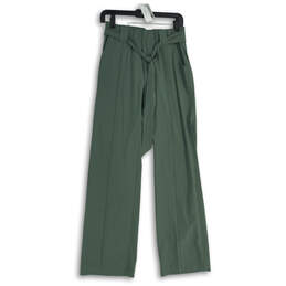 Womens Green Flat Front Slash Pocket Belted Wide Leg Ankle Pants Size 2