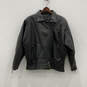 Mens Black Leather Long Sleeve Full-Zip Collared Motorcycle Jacket Size XL image number 1