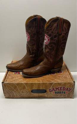 Alabama Crimson Tide Men's Game Day Brown Leather Western Boots Sz. 10