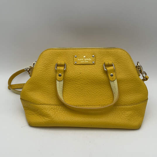 Womens Yellow Leather Inner Pockets Studded Adjustable Strap Crossbody Bag image number 1