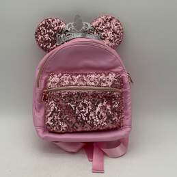 NWT Disney Womens Pink Sequin Minnie Mouse Adjustable Strap Zipper Backpack