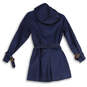 Womens Navy Long Sleeve Belted Hooded Trench Coat Size XS Petite image number 2