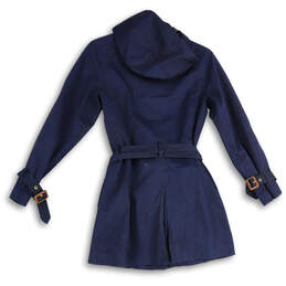 Womens Navy Long Sleeve Belted Hooded Trench Coat Size XS Petite alternative image