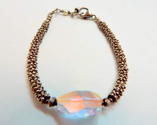 Romantic Sterling Silver Aurora Borealis Bracelet & Ring w/ Hoop Earrings 25.8g image number 6