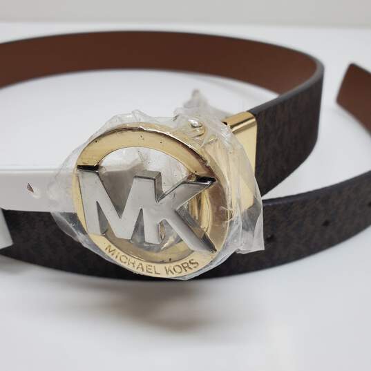 Michael Kors Reversible Leather MK Logo Belt in Brown w/Gold Hardware Size S image number 2