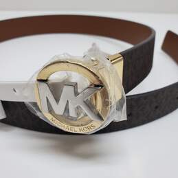Michael Kors Reversible Leather MK Logo Belt in Brown w/Gold Hardware Size S alternative image