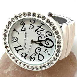 Designer Betsey Johnson Silver-Tone Rhinestone Round Dial Analog Wristwatch