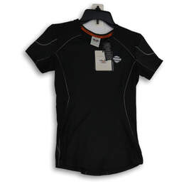 NWT Womens Black Crew Neck Short Sleeve Activewear T-Shirt Size XS