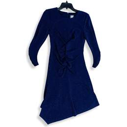 Vince Camuto Womens Blue Glitter Asymmetrical Hem Back Zip Bodycon Dress Size 8