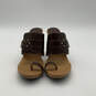 Womens Brown Leather Toe Loop Studded Slip-On Block Platform Heels Size 8M image number 1
