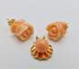 14K Gold Coral Shell Pendant & Carved Rose Flower Post Earrings 2.8g image number 1